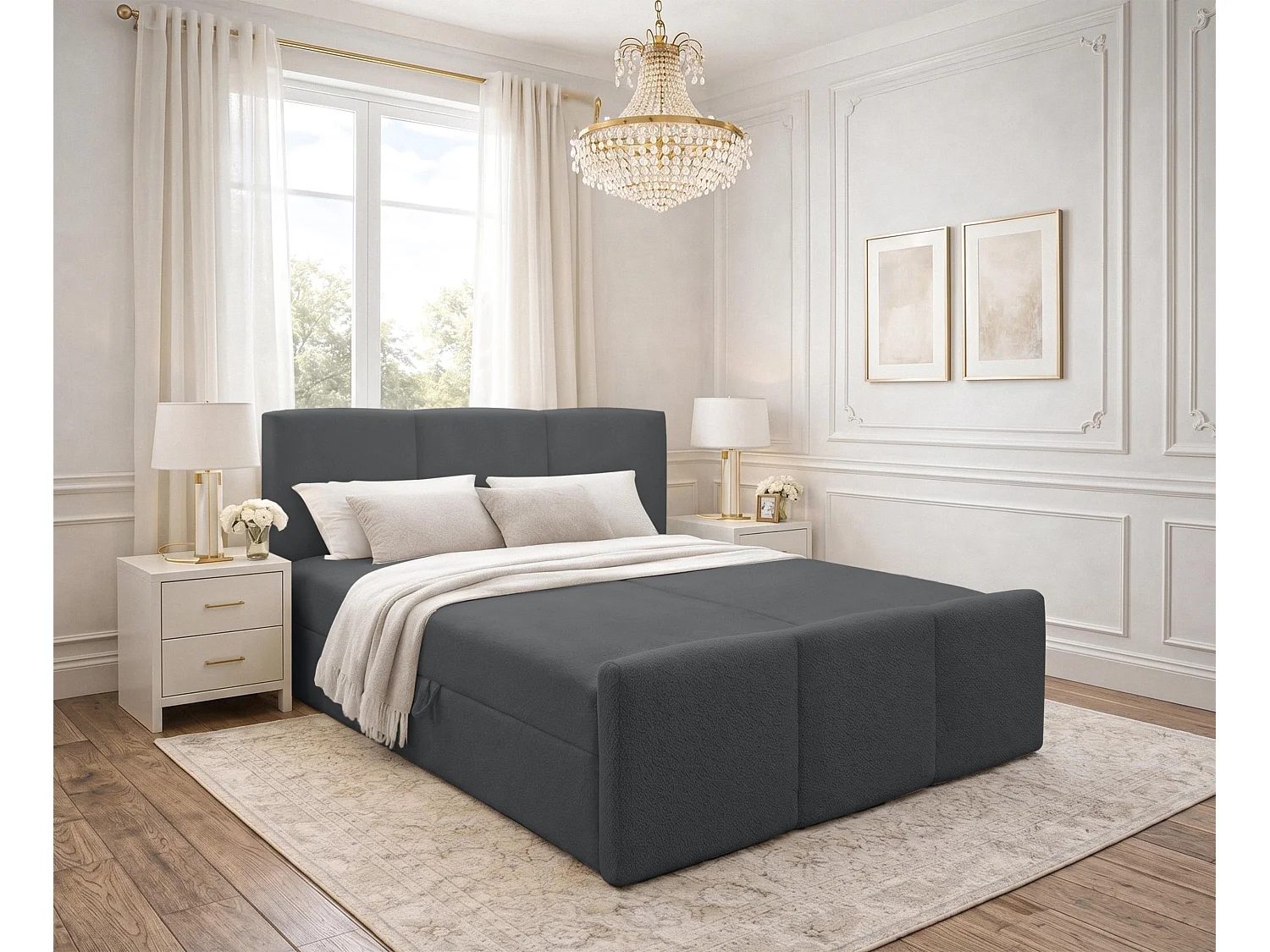 AX LIVING Boxspringbett Ankarra 140x200 cm Grau Bett mit Stauraum