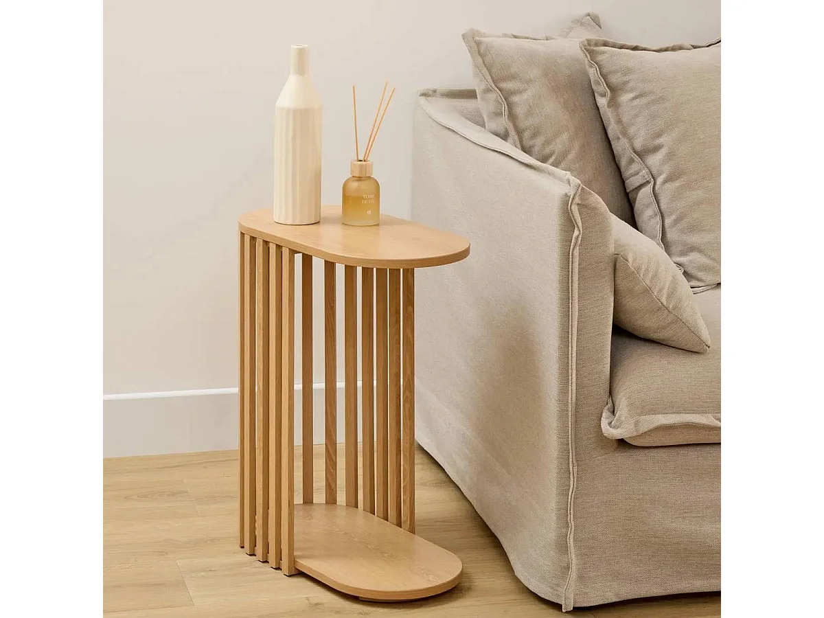 Table Bout de Canapé Design "Slat" 56cm Beige