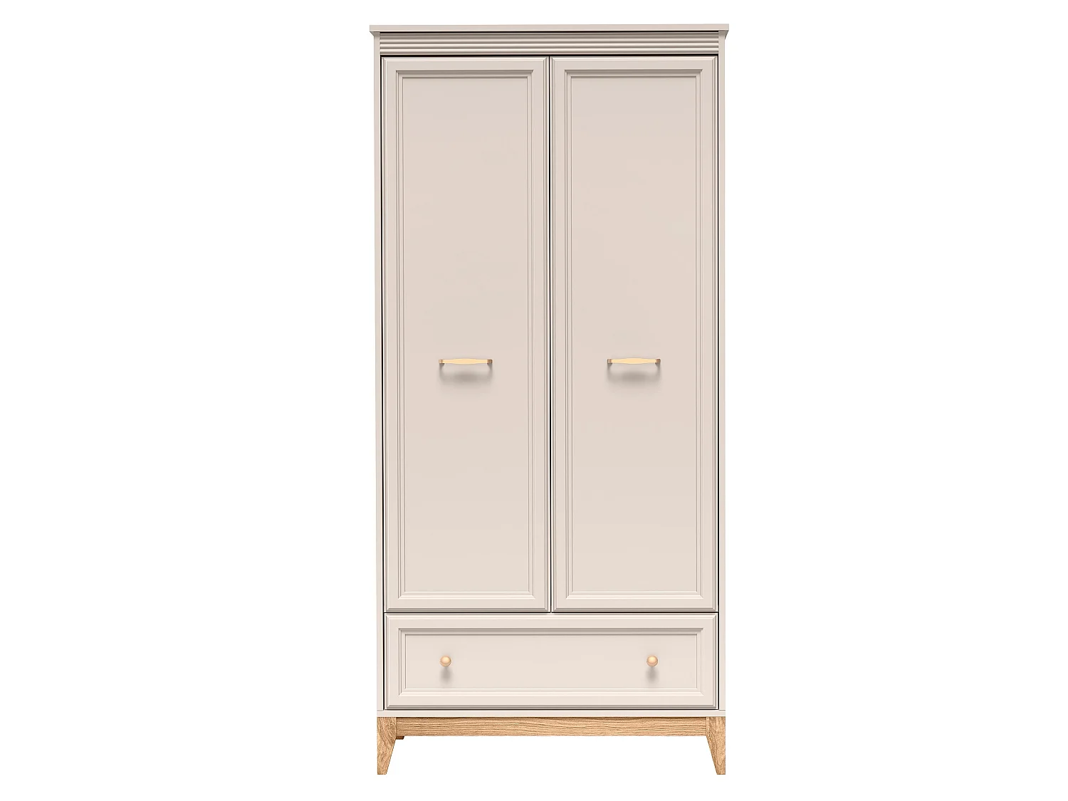 AX LIVING Kleiderschrank Nymphen Cashmere 2 Türen Schublade MDF Eiche Beine