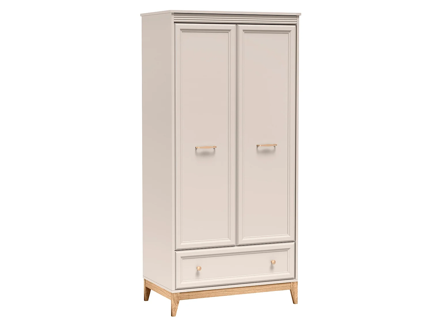 AX LIVING Kleiderschrank Nymphen Cashmere 2 Türen Schublade MDF Eiche Beine