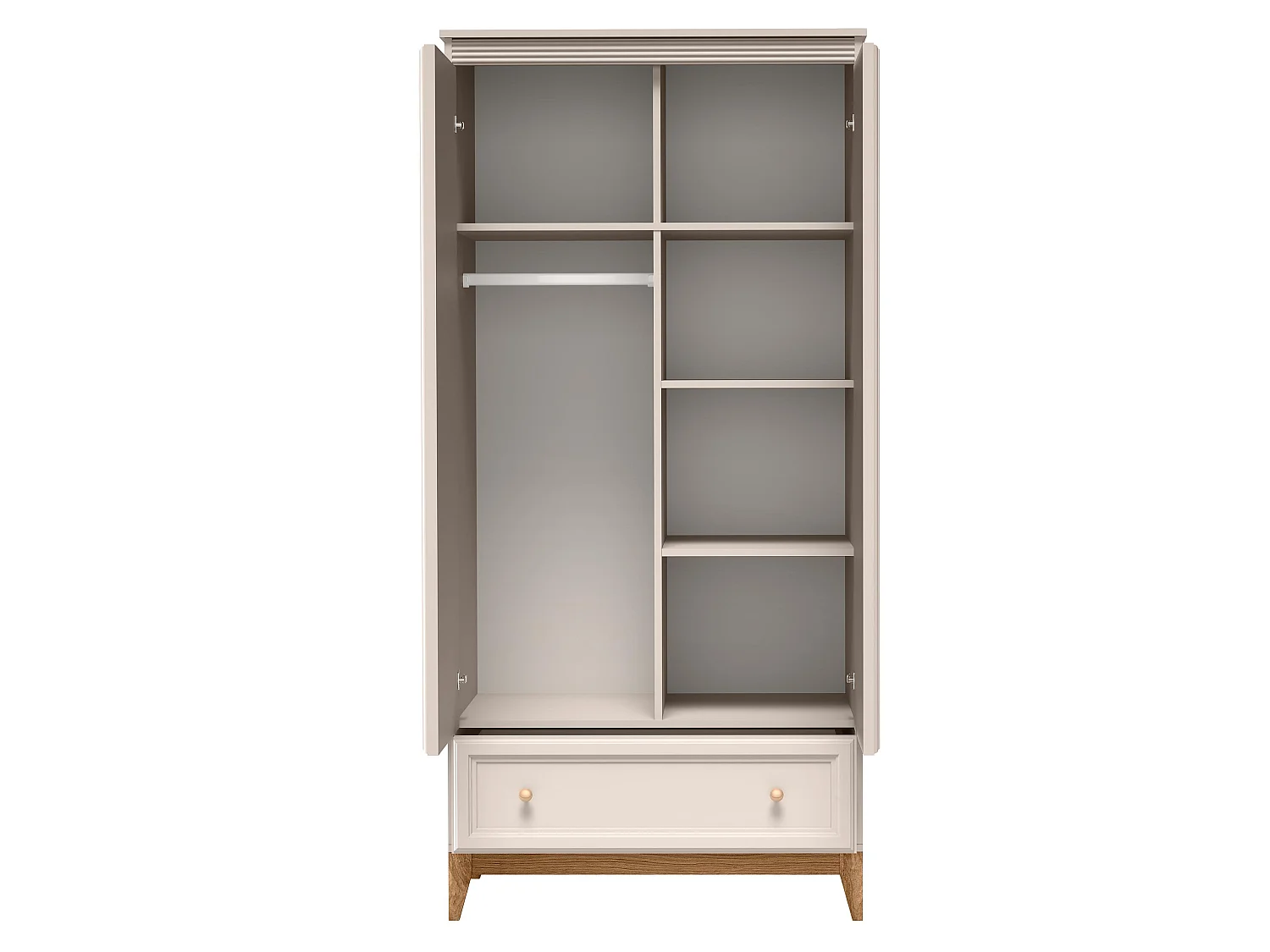 AX LIVING Kleiderschrank Nymphen Cashmere 2 Türen Schublade MDF Eiche Beine