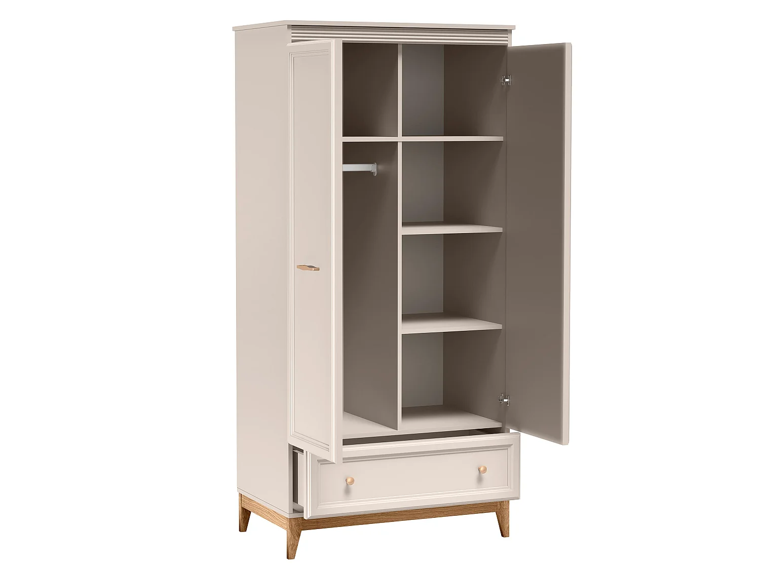 AX LIVING Kleiderschrank Nymphen Cashmere 2 Türen Schublade MDF Eiche Beine