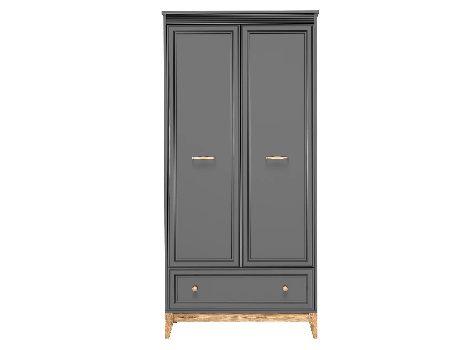 AX LIVING Kleiderschrank Nymphen Dunkelgrau 2 Türen Schublade MDF Eiche Beine