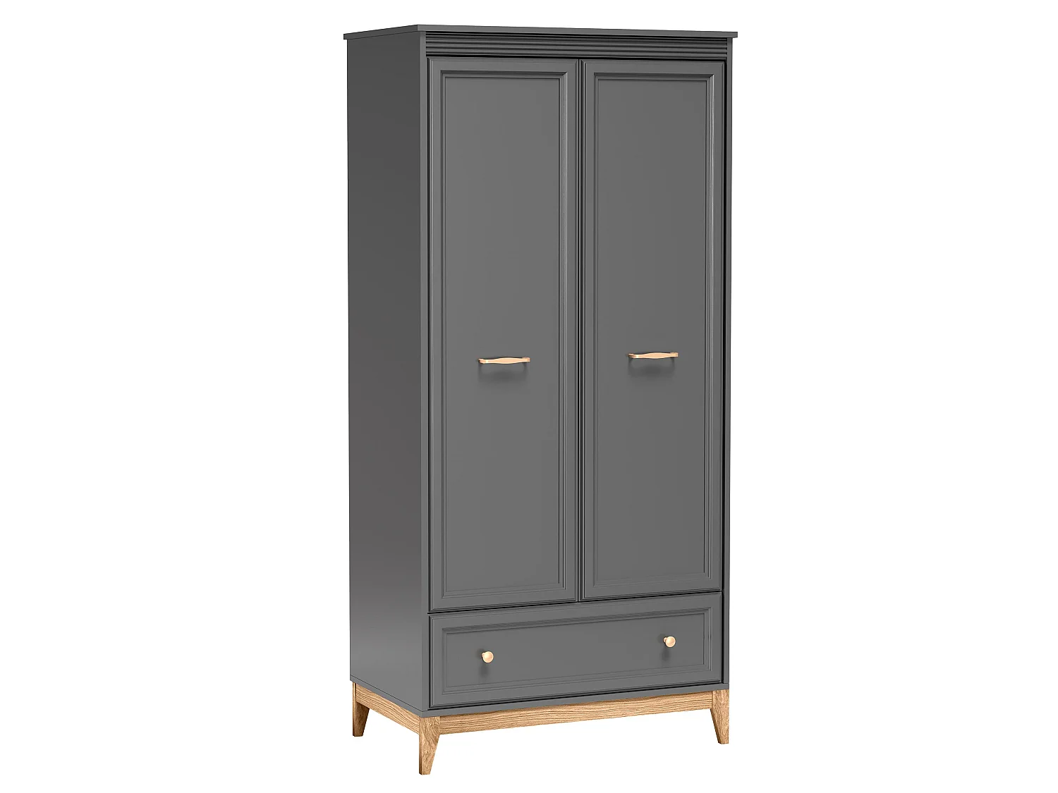 AX LIVING Kleiderschrank Nymphen Dunkelgrau 2 Türen Schublade MDF Eiche Beine