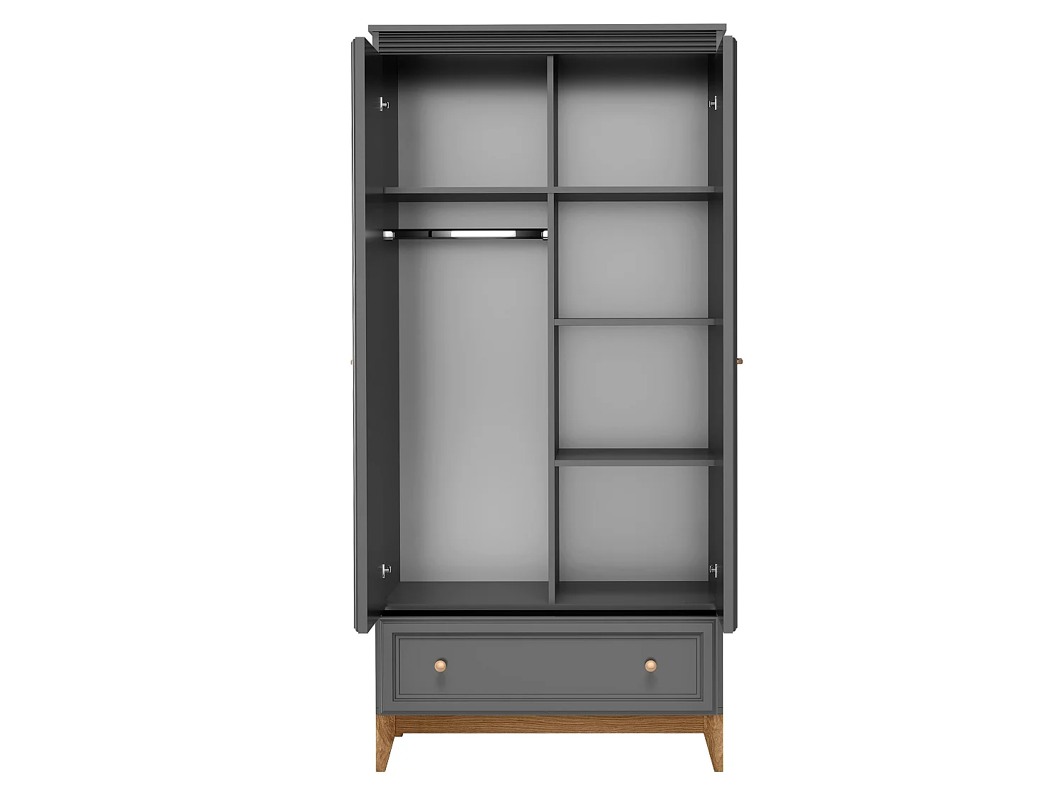 AX LIVING Kleiderschrank Nymphen Dunkelgrau 2 Türen Schublade MDF Eiche Beine