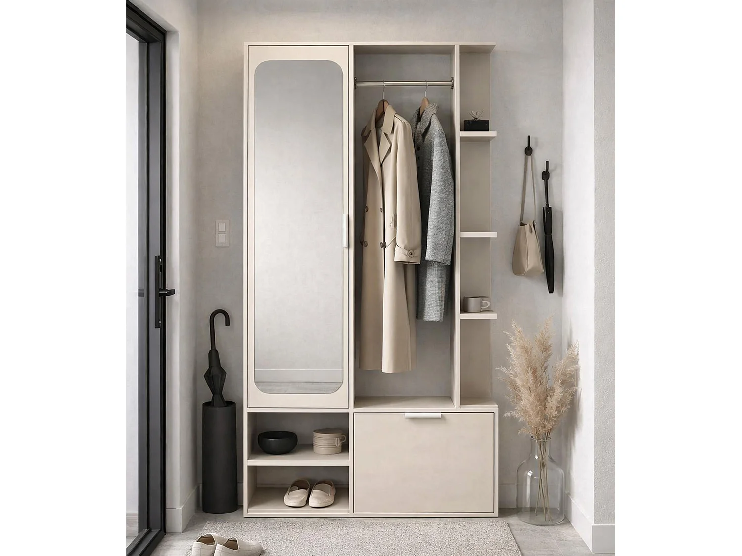 AX LIVING Garderobe Nemrut Beige mit Spiegel – Flurmöbel mit Stauraum