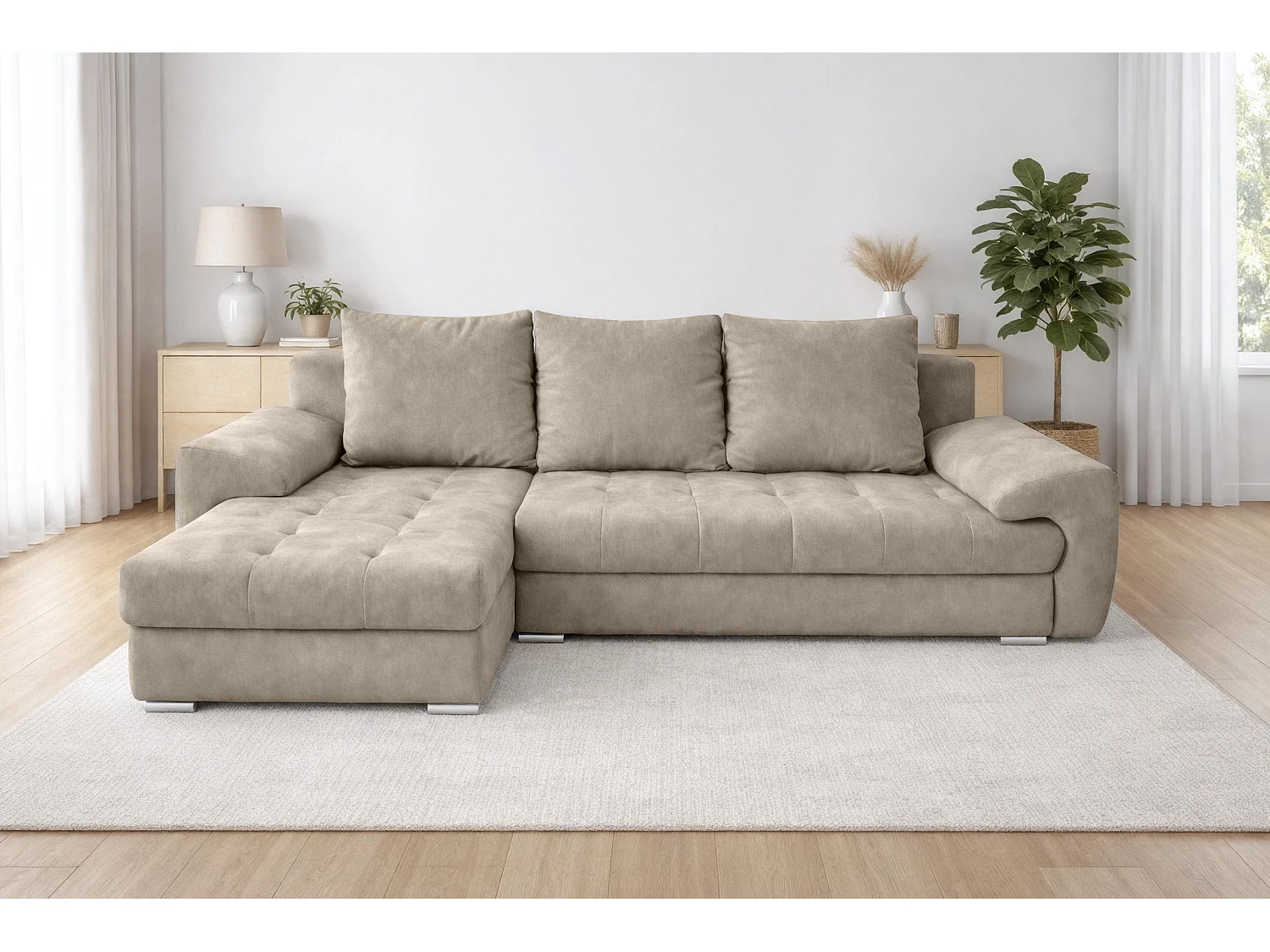 AX LIVING Manisa Wohnzimmer Couch L Form Hellbraune Sofa L