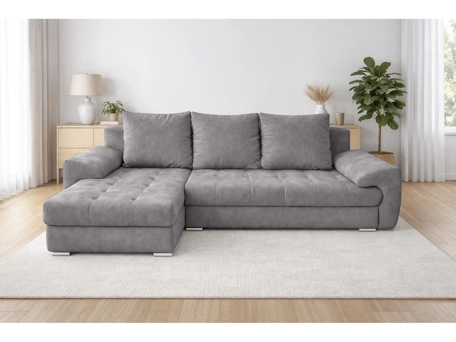 AX LIVING Manisa Wohnzimmer Couch L Form Schlafsofa Grau L