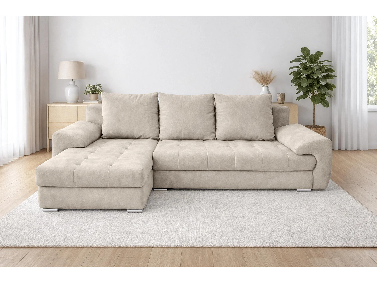 AX LIVING Manisa Wohnzimmer Couch L Form Beige mit Schlaffunktion L