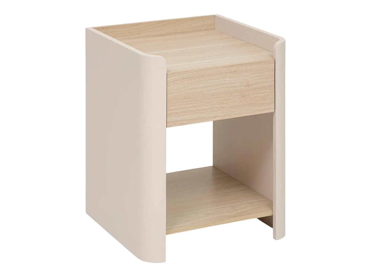 Table de Chevet 1 Tiroir "Roundy" 50cm Beige
