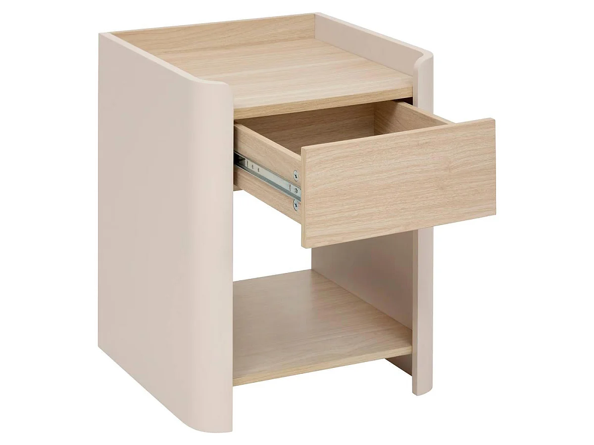 Table de Chevet 1 Tiroir "Roundy" 50cm Beige