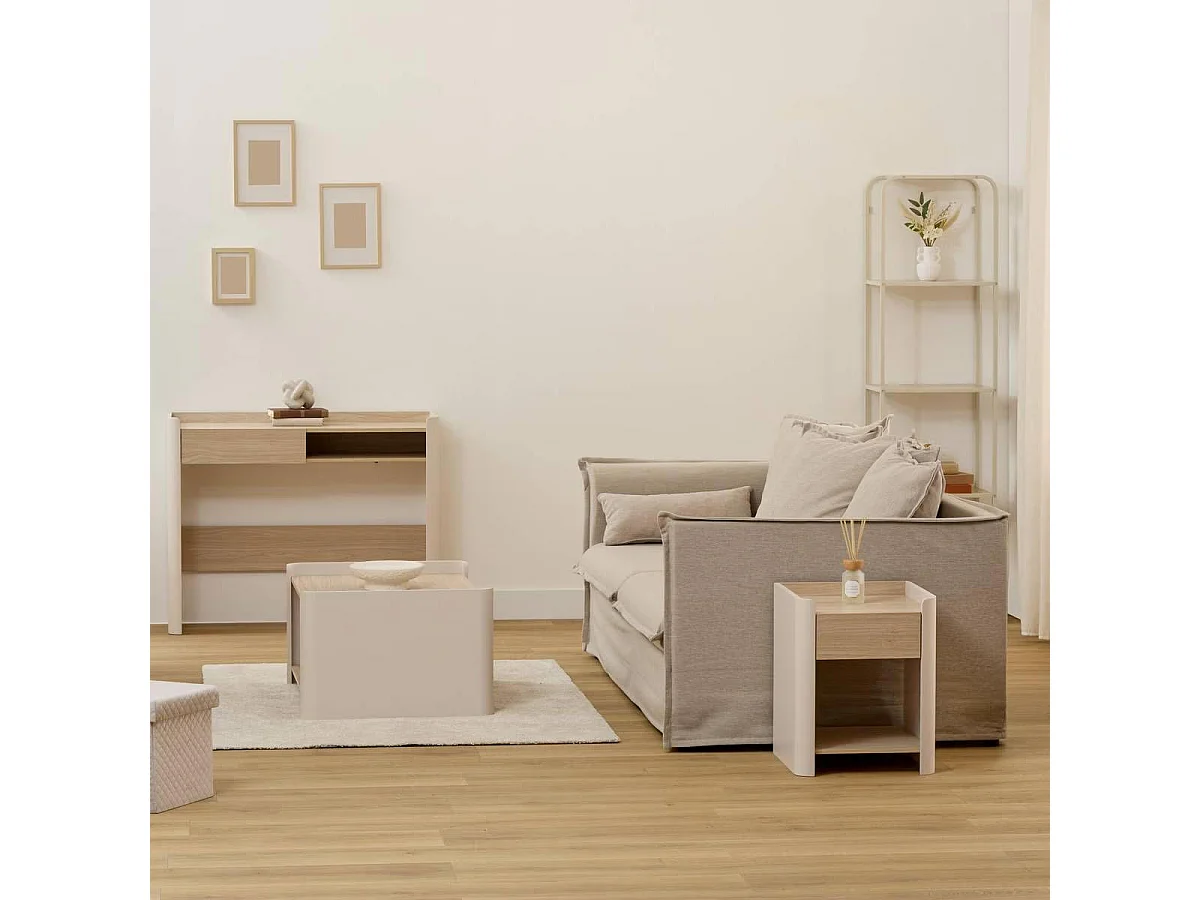 Table de Chevet 1 Tiroir "Roundy" 50cm Beige