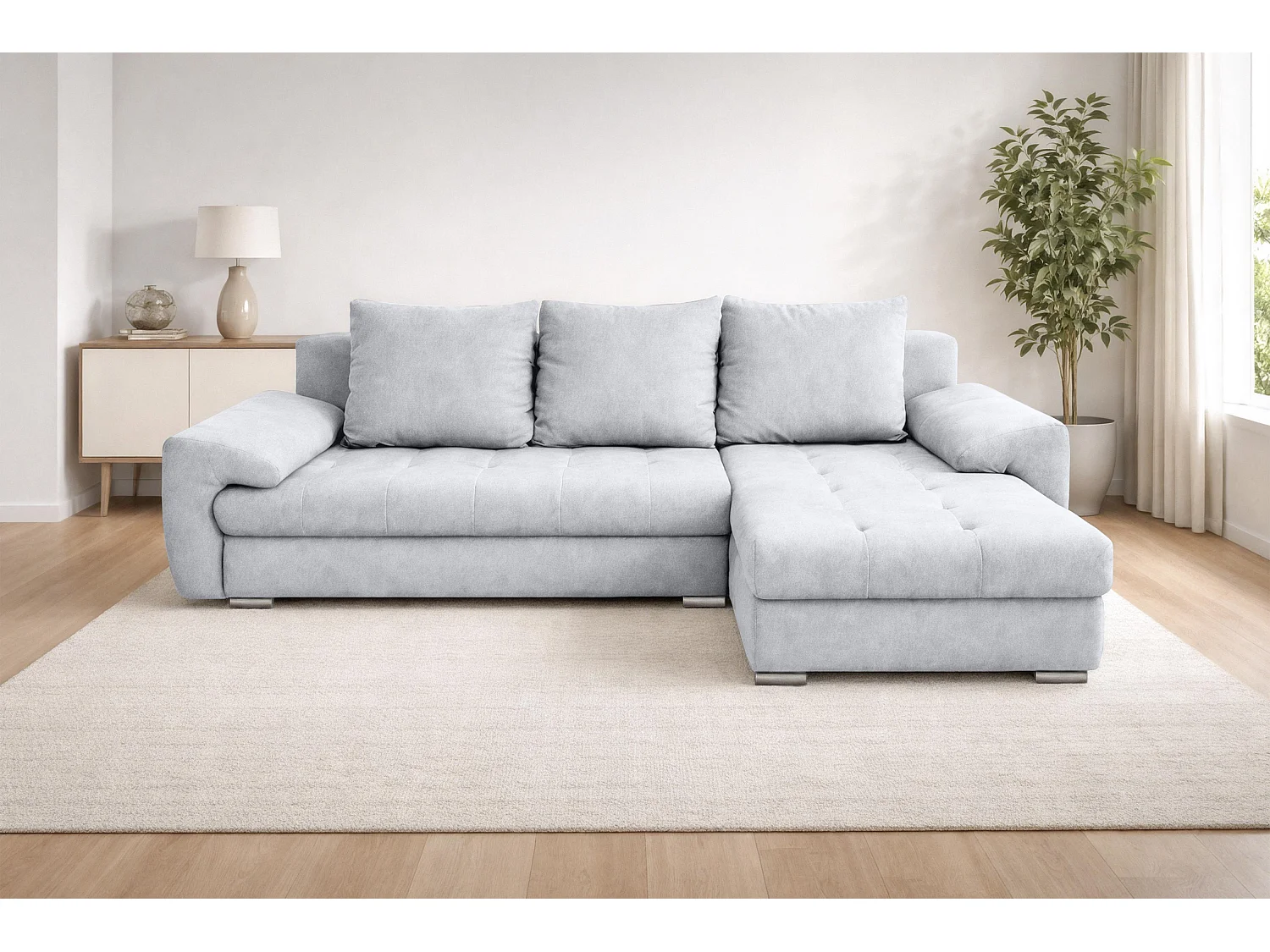 AX LIVING Manisa Wohnzimmer Couch L Form Couch hellgraues Schlafsofa R