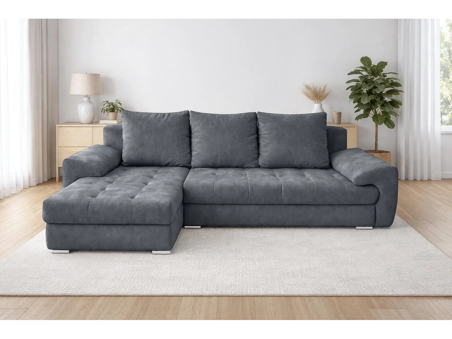 AX LIVING Manisa Wohnzimmer Couch L dunkelgraue Eckcouch L