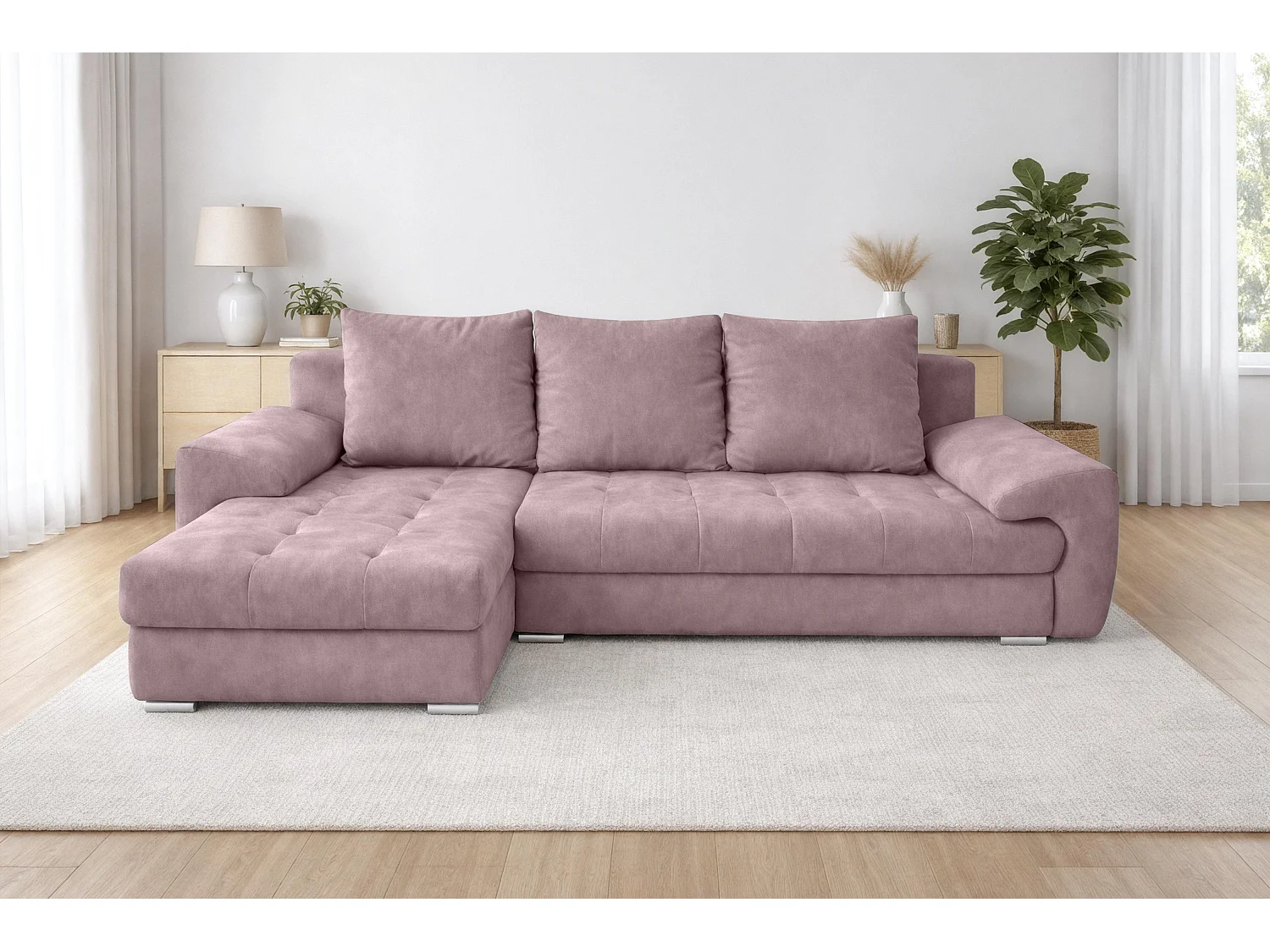 AX LIVING Manisa Wohnzimmer Couch L Rosa Sofa mit Schlarffunktion L
