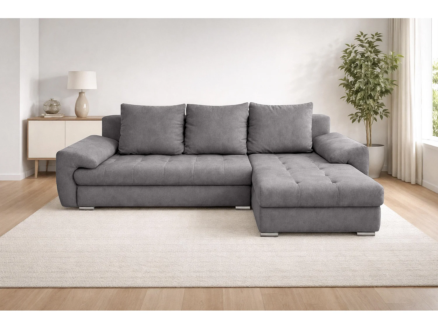 AX LIVING Manisa Wohnzimmer Couch L Form Schlafsofa Grau R