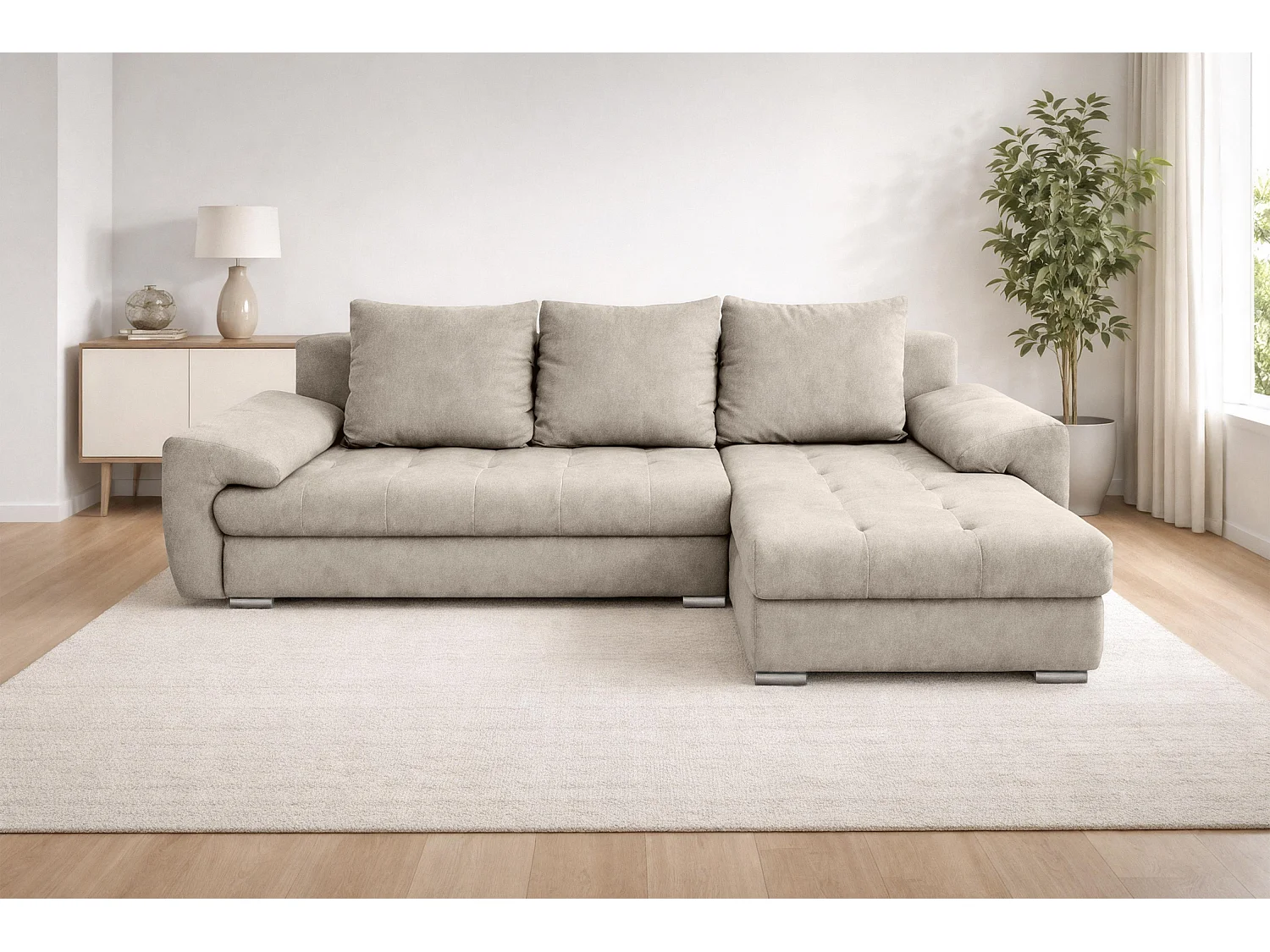 AX LIVING Manisa Wohnzimmer Couch L Form Beige mit Schlaffunktion R