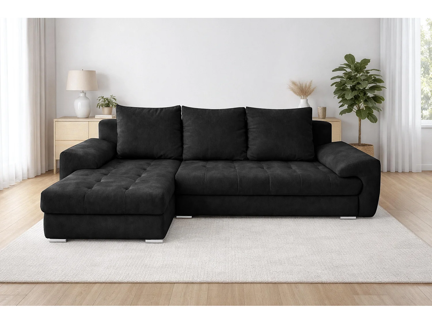 AX LIVING Manisa Wohnzimmer Couch L Form Sofa Schwarz L