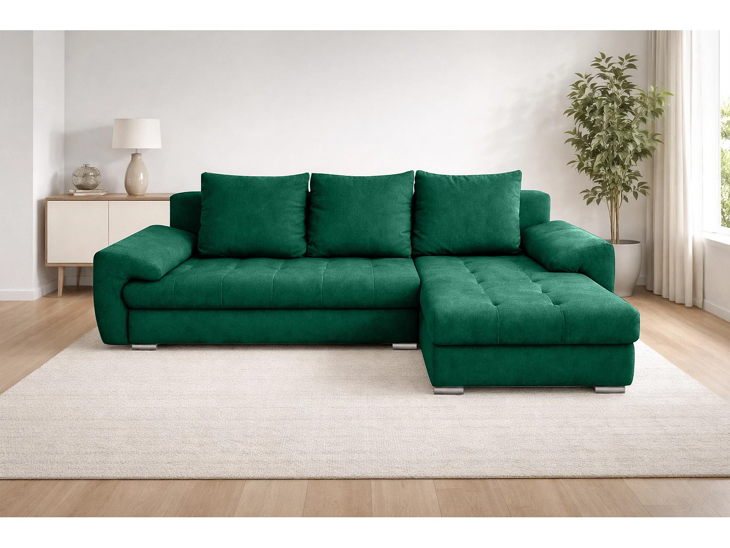 AX LIVING Manisa Wohnzimmer Couch L Form Grün mit Schlaffunktion R