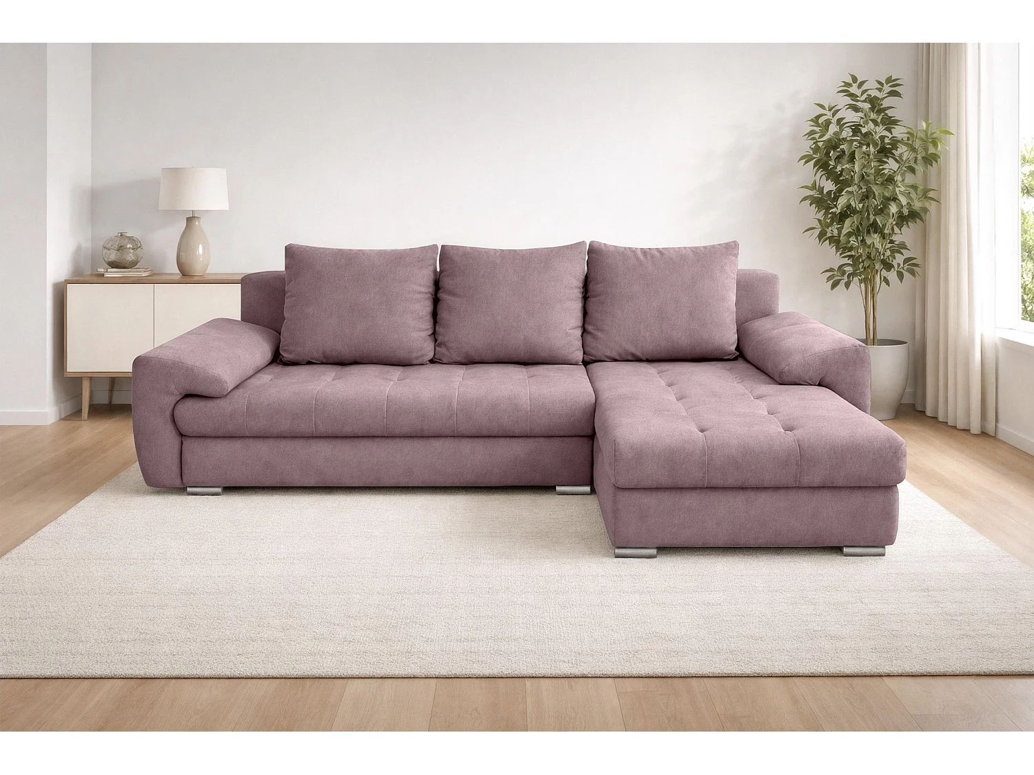 AX LIVING Manisa Wohnzimmer Couch L Rosa Sofa mit Schlarffunktion R