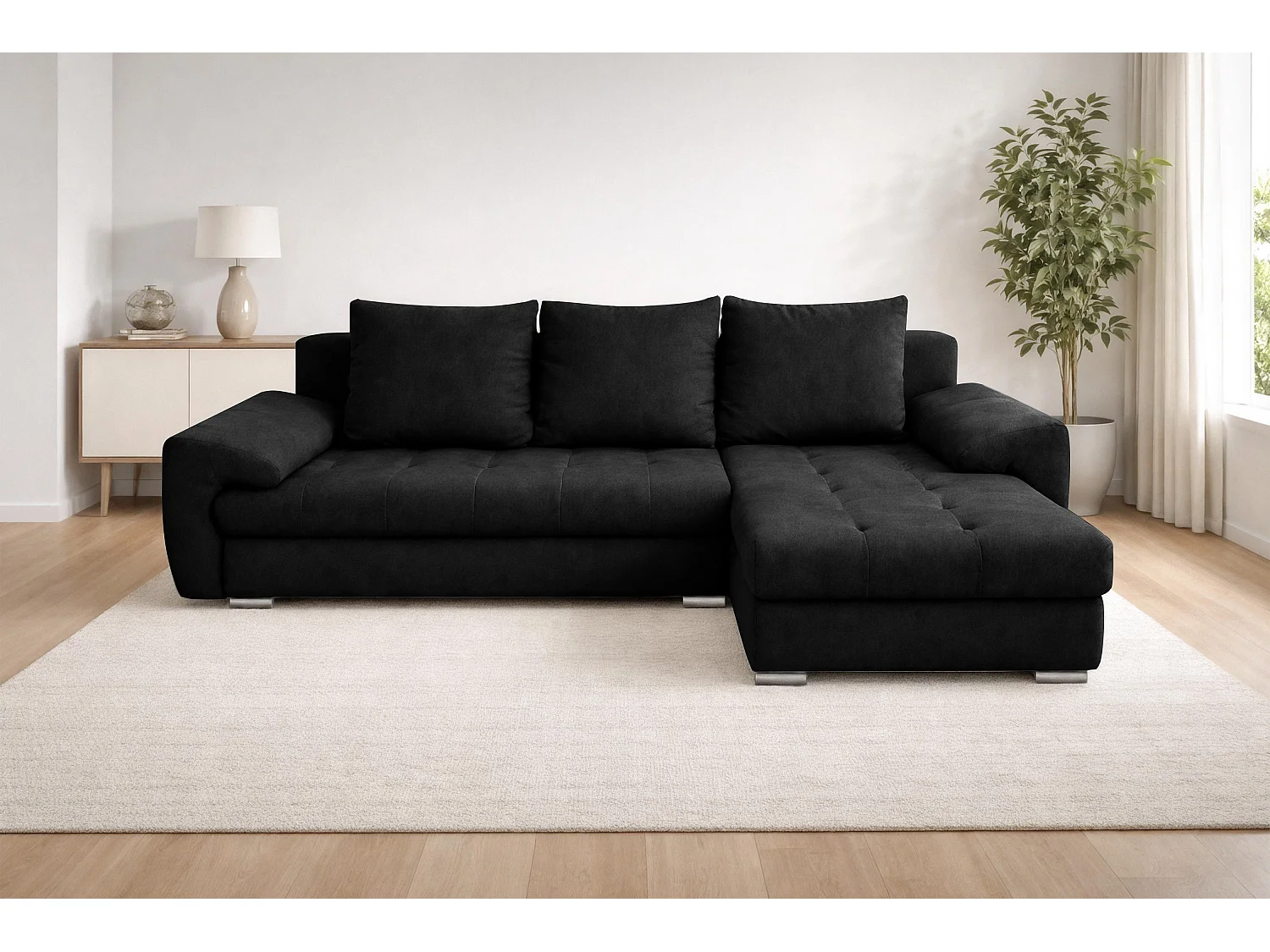 AX LIVING Manisa Wohnzimmer Couch L Form Sofa Schwarz R
