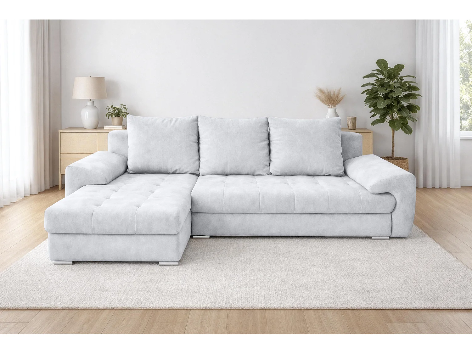 AX LIVING Manisa Wohnzimmer Couch L Form Couch hellgraues Schlafsofa L
