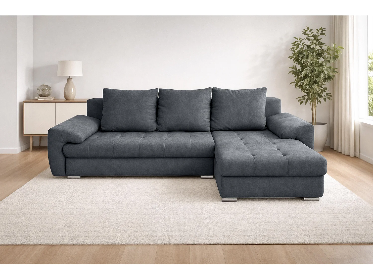 AX LIVING Manisa Wohnzimmer Couch L dunkelgraue Eckcouch R