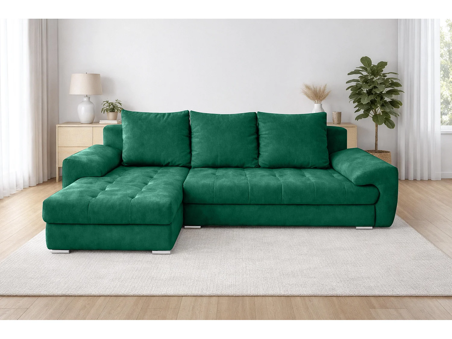 AX LIVING Manisa Wohnzimmer Couch L Form Grün mit Schlaffunktion L