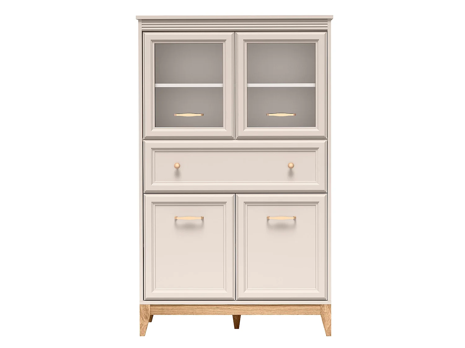 AX LIVING Vitrine Nymphen Cashmere Glas 4 Türen 1 Schublade MDF Eiche Beine