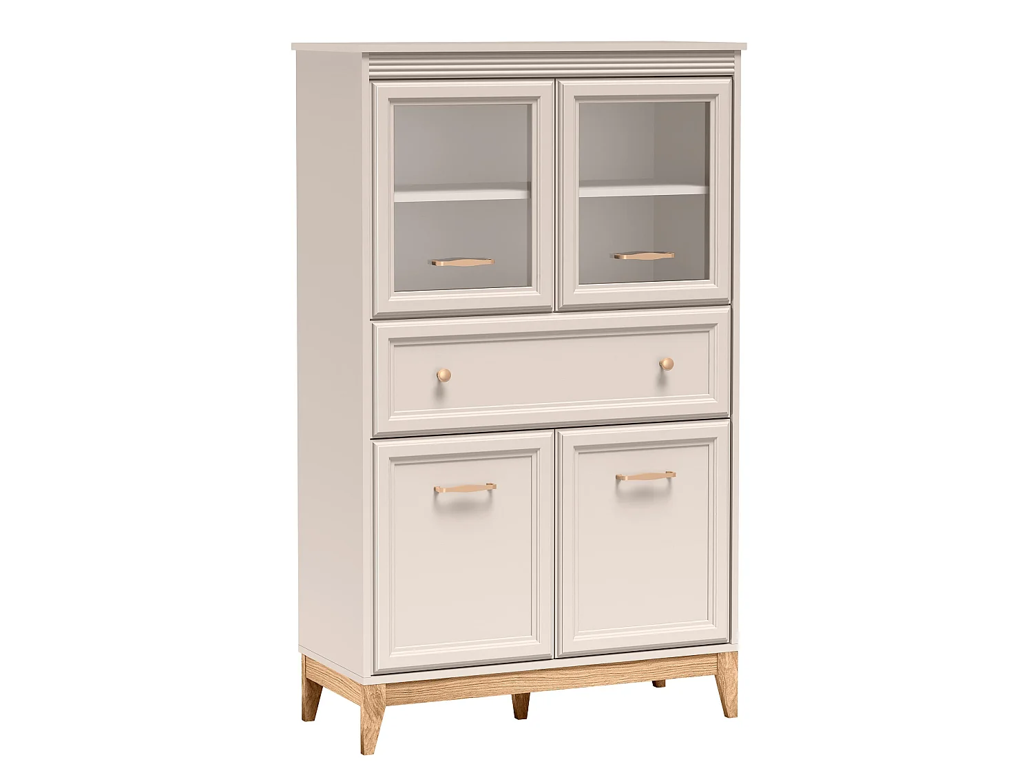 AX LIVING Vitrine Nymphen Cashmere Glas 4 Türen 1 Schublade MDF Eiche Beine