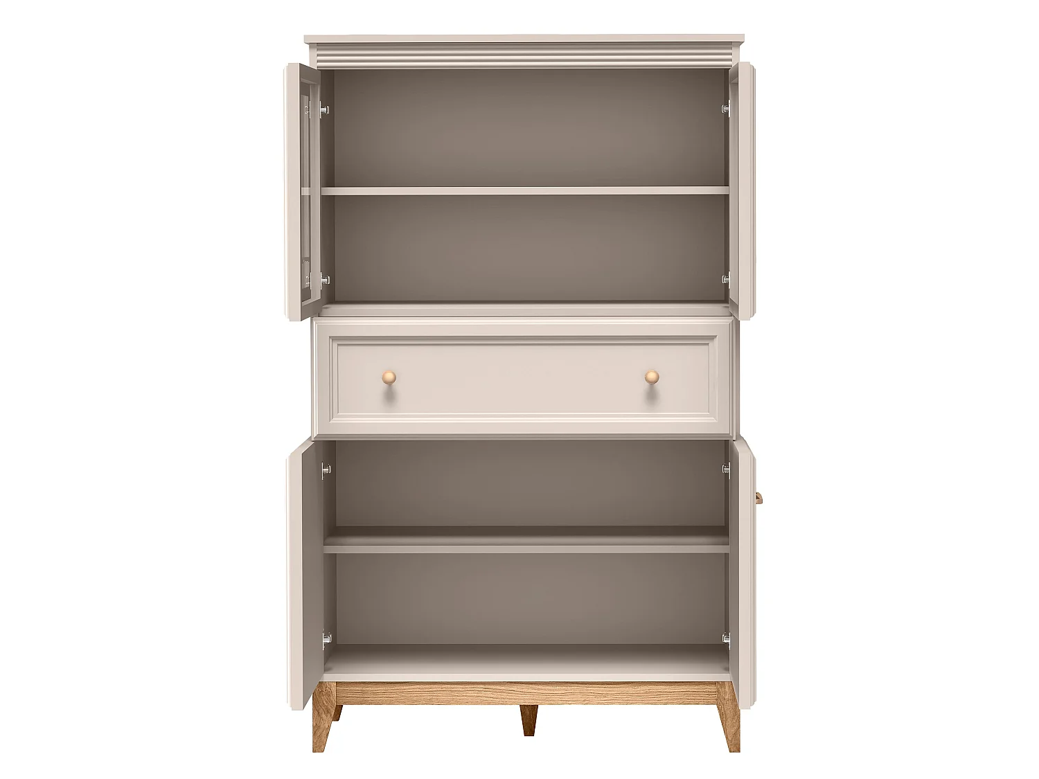 AX LIVING Vitrine Nymphen Cashmere Glas 4 Türen 1 Schublade MDF Eiche Beine