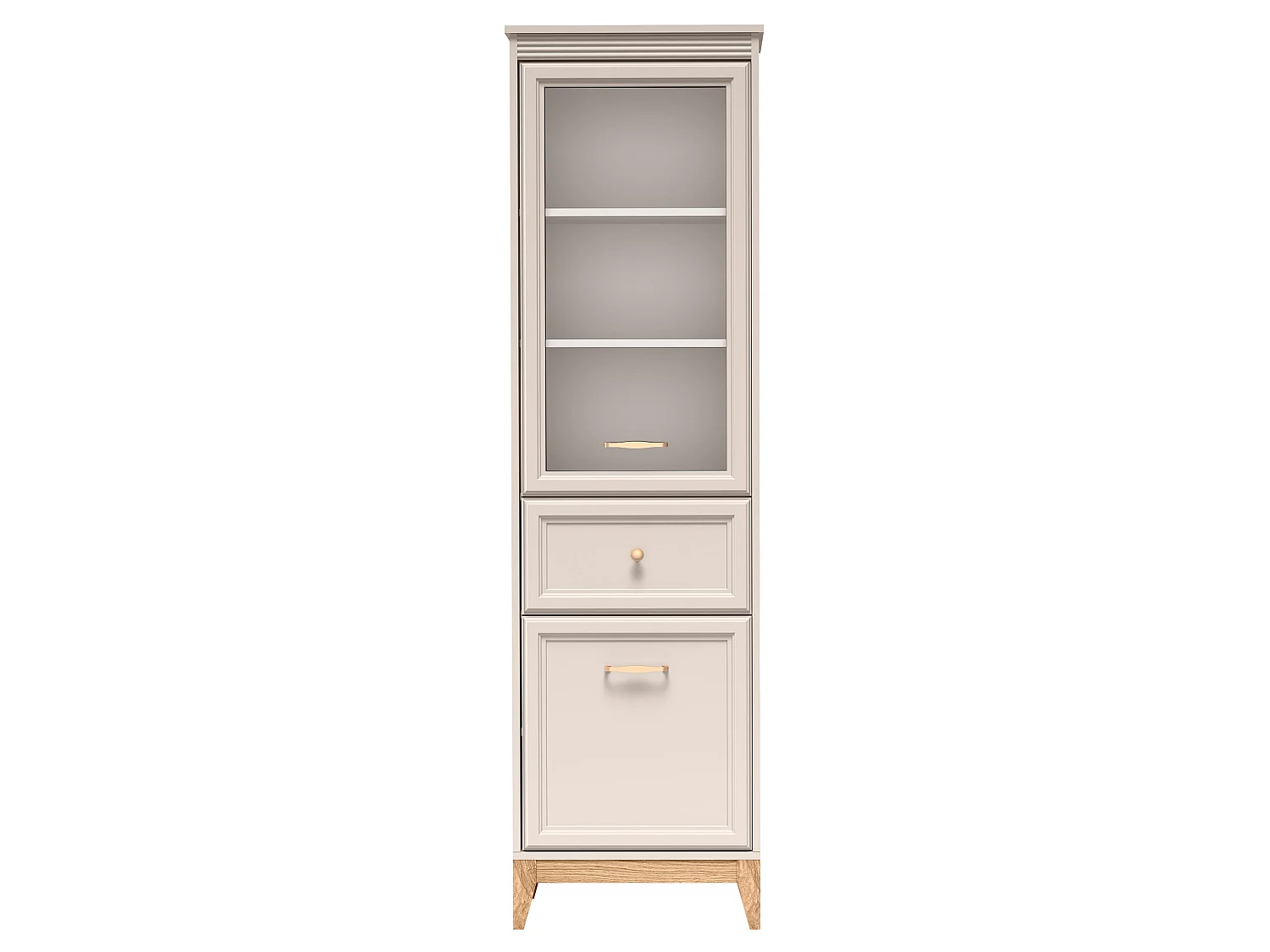 AX LIVING Vitrine Nymphen Cashmere schmal Glas 2 Türen 1 Schublade MDF Eiche Beine