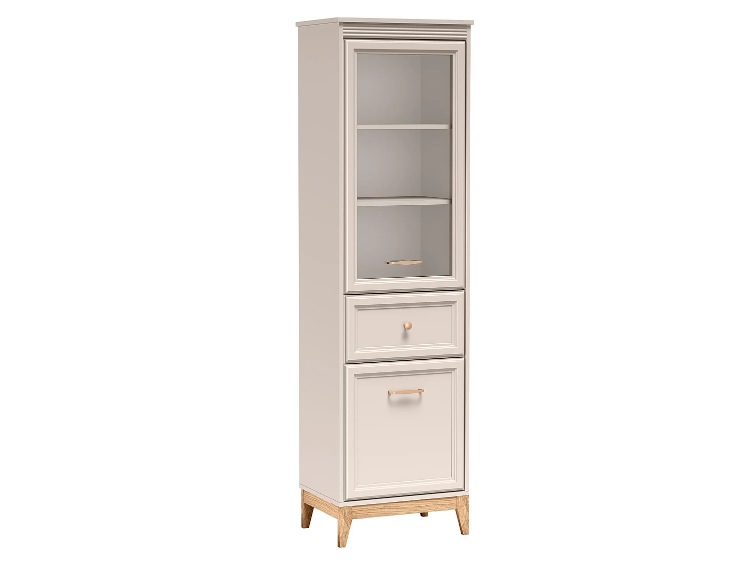 AX LIVING Vitrine Nymphen Cashmere schmal Glas 2 Türen 1 Schublade MDF Eiche Beine