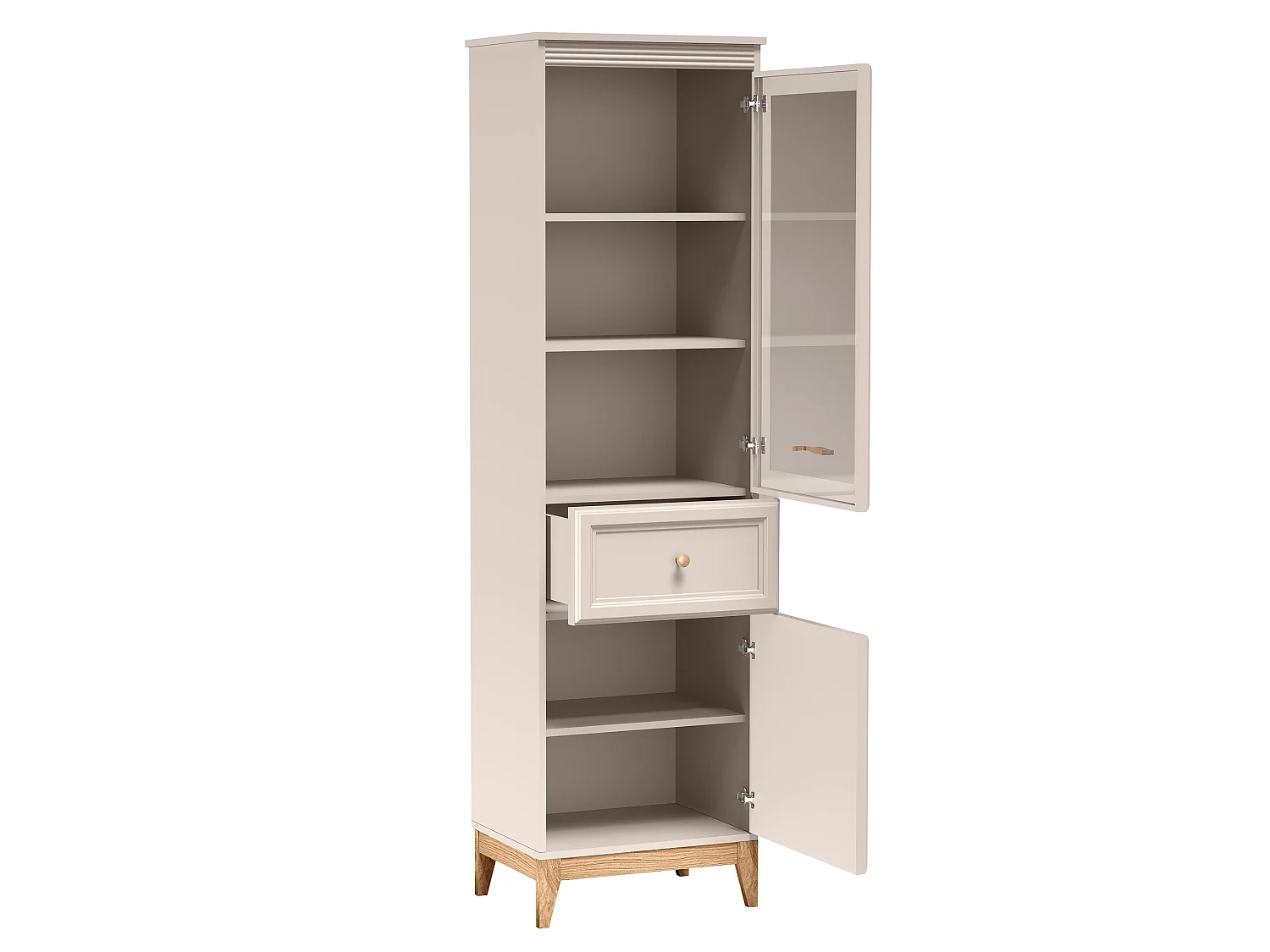 AX LIVING Vitrine Nymphen Cashmere schmal Glas 2 Türen 1 Schublade MDF Eiche Beine