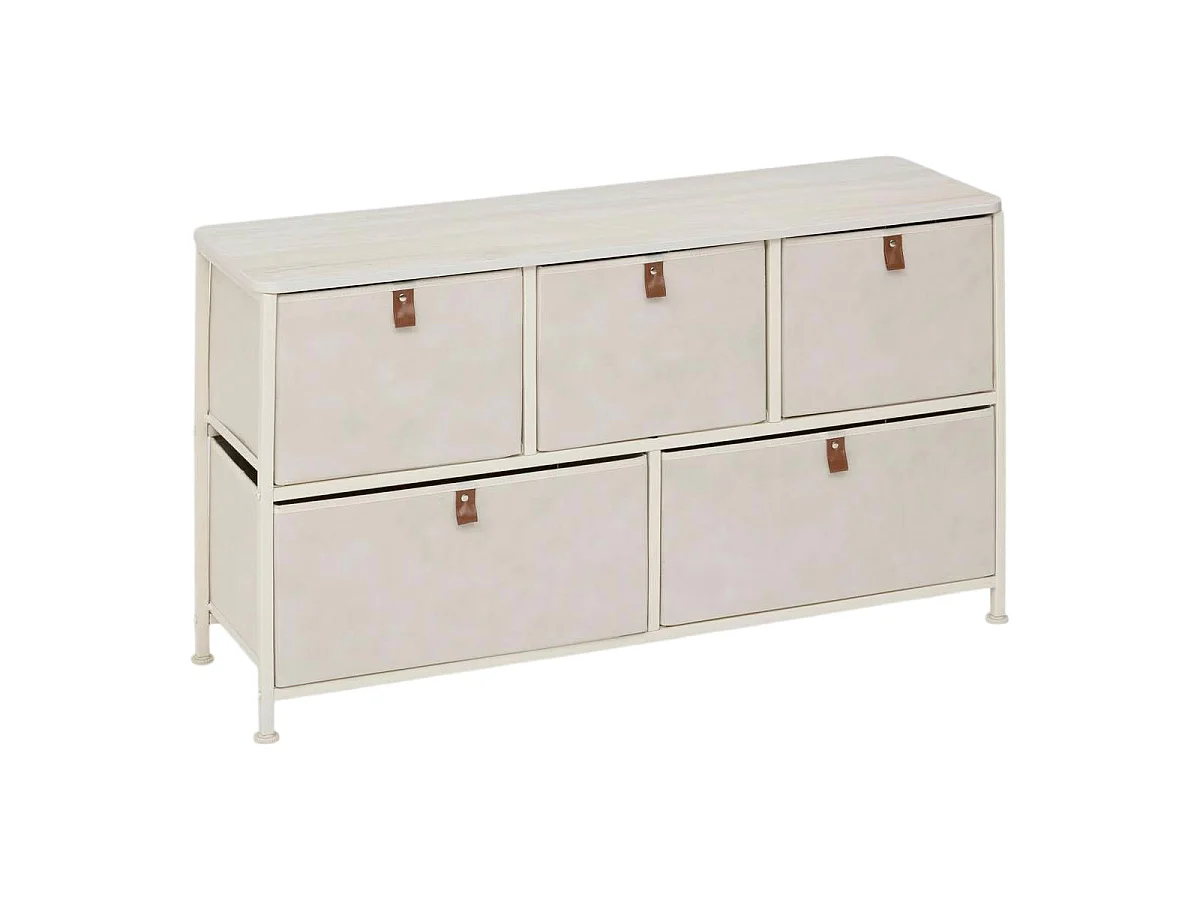Commode Basse 5 Tiroirs "Tissa" 100cm Beige
