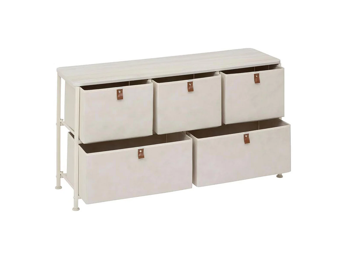 Commode Basse 5 Tiroirs "Tissa" 100cm Beige