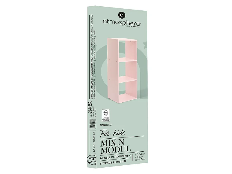 Étagère Enfant 3 Cases "Mix n'Modul" 94cm Rose