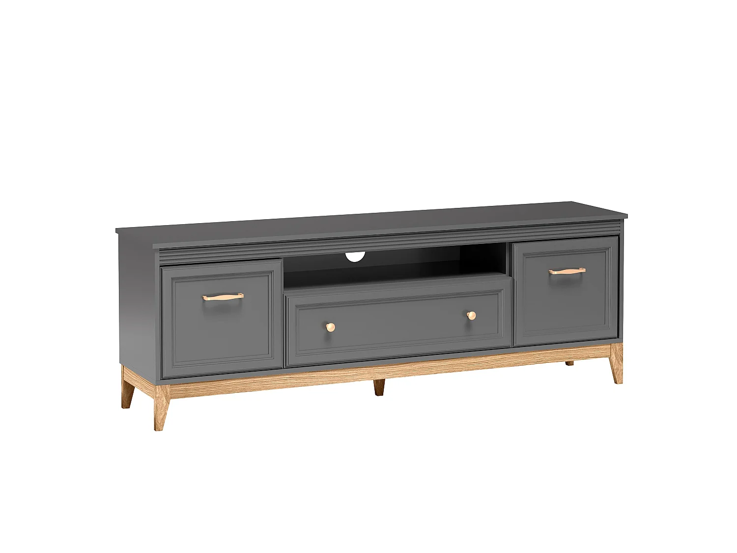 AX LIVING TV Lowboard Nymphen Dunkelgrau 179 cm 1 Schublade 2 Türen MDF Eiche