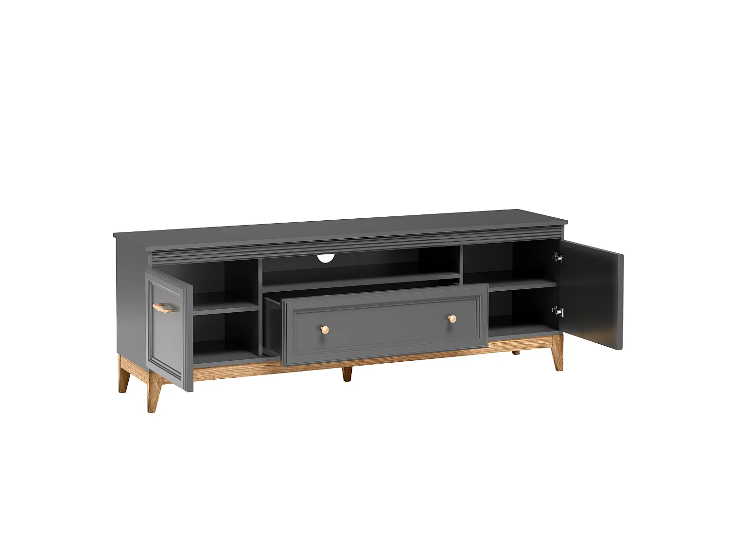 AX LIVING TV Lowboard Nymphen Dunkelgrau 179 cm 1 Schublade 2 Türen MDF Eiche