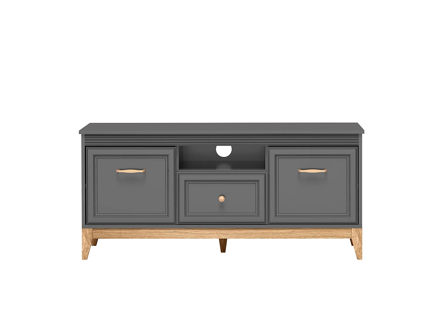 AX LIVING TV Lowboard Nymphen Dunkelgrau 1 Schublade 2 Türen MDF Eiche Beine