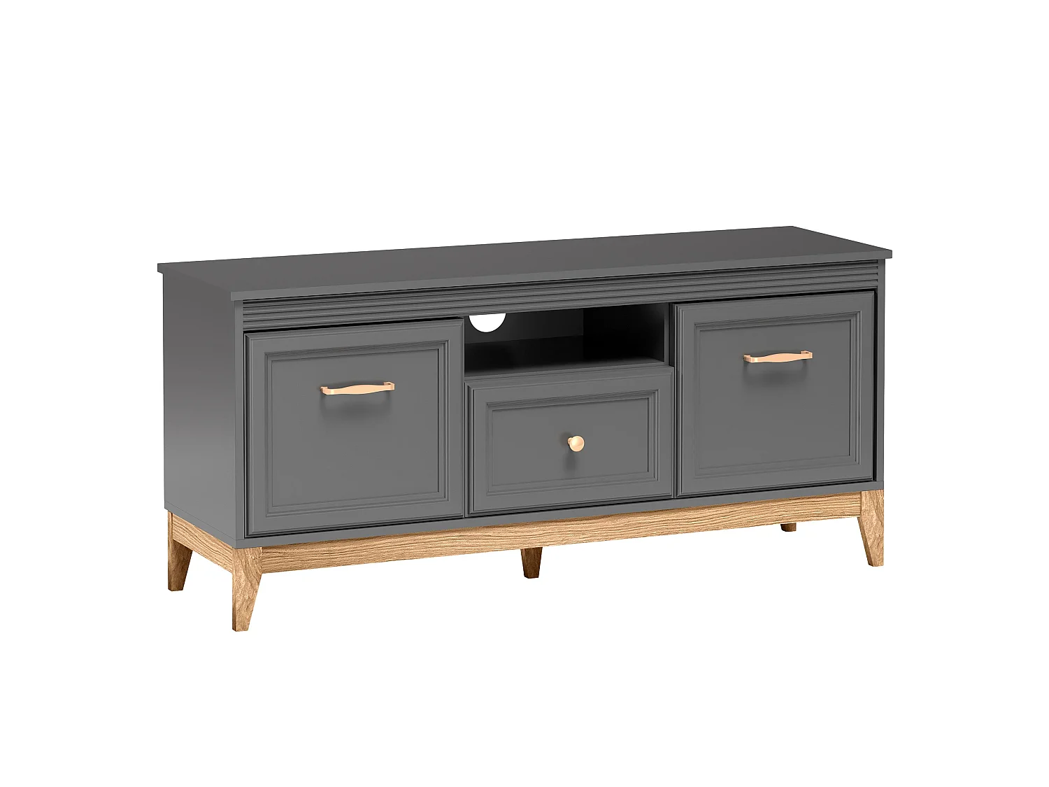 AX LIVING TV Lowboard Nymphen Dunkelgrau 1 Schublade 2 Türen MDF Eiche Beine