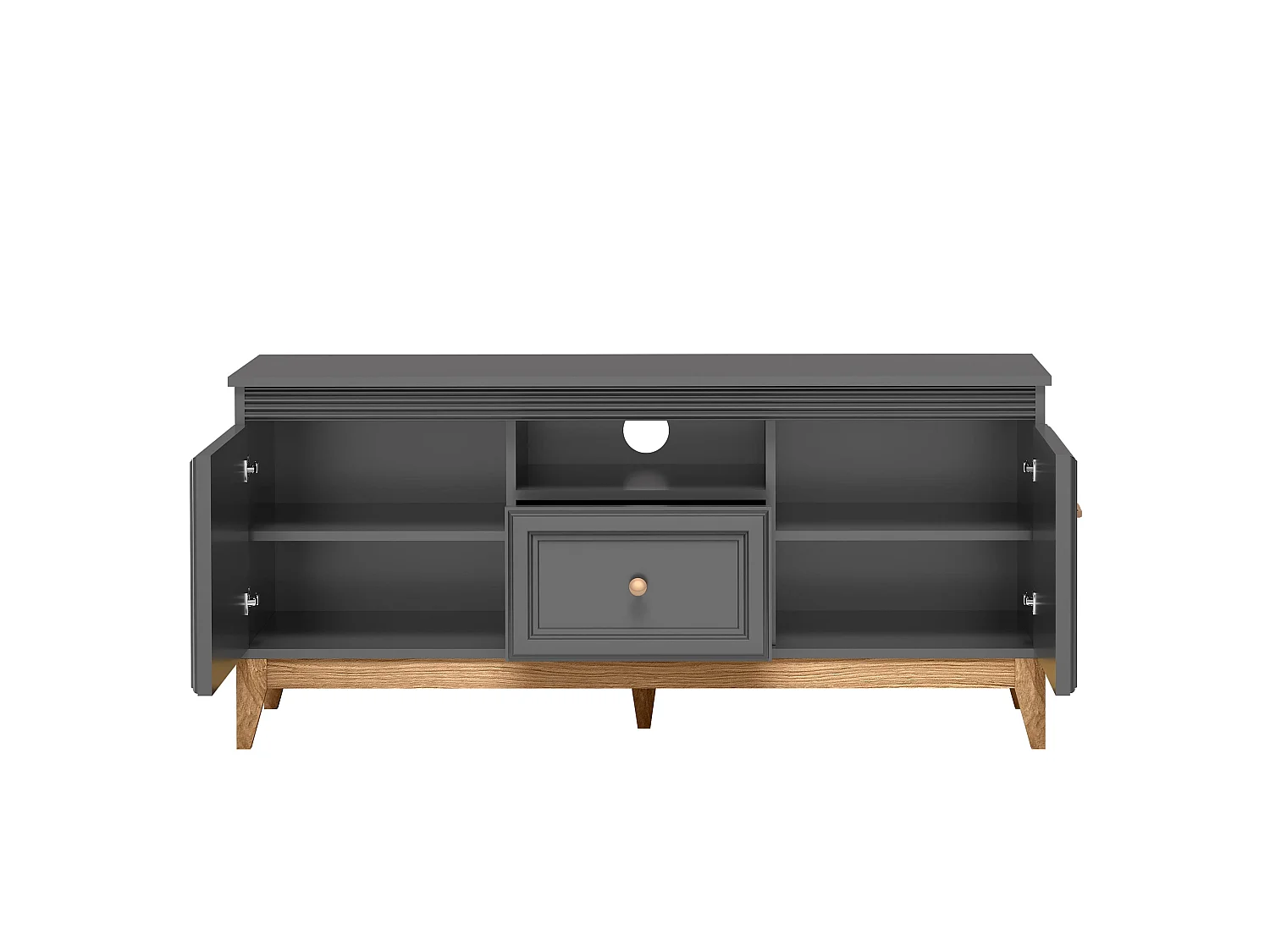 AX LIVING TV Lowboard Nymphen Dunkelgrau 1 Schublade 2 Türen MDF Eiche Beine