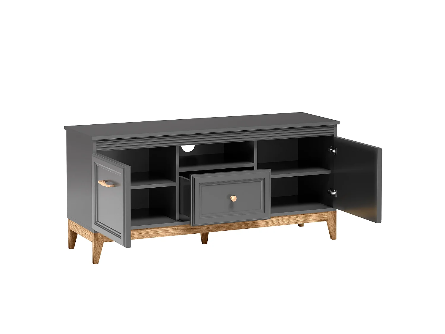 AX LIVING TV Lowboard Nymphen Dunkelgrau 1 Schublade 2 Türen MDF Eiche Beine