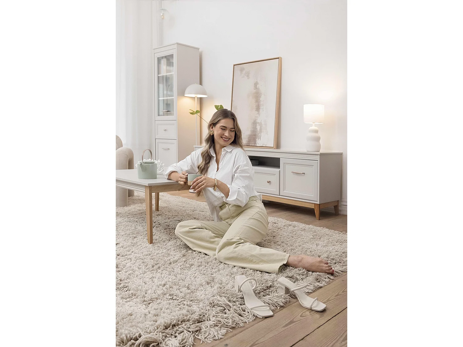 AX LIVING TV Lowboard Nymphen Cashmere 75 Zoll 1 Schublade 2 Türen MDF Eiche