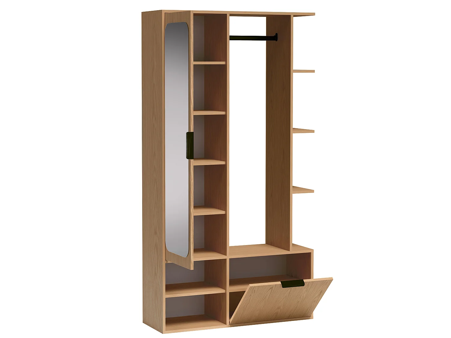 AX LIVING Garderobe Nemrut Holzoptik mit Spiegel – Flurmöbel mit Stauraum