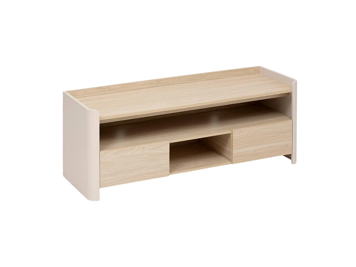 Meuble TV 2 Tiroirs "Roundy" 120cm Beige