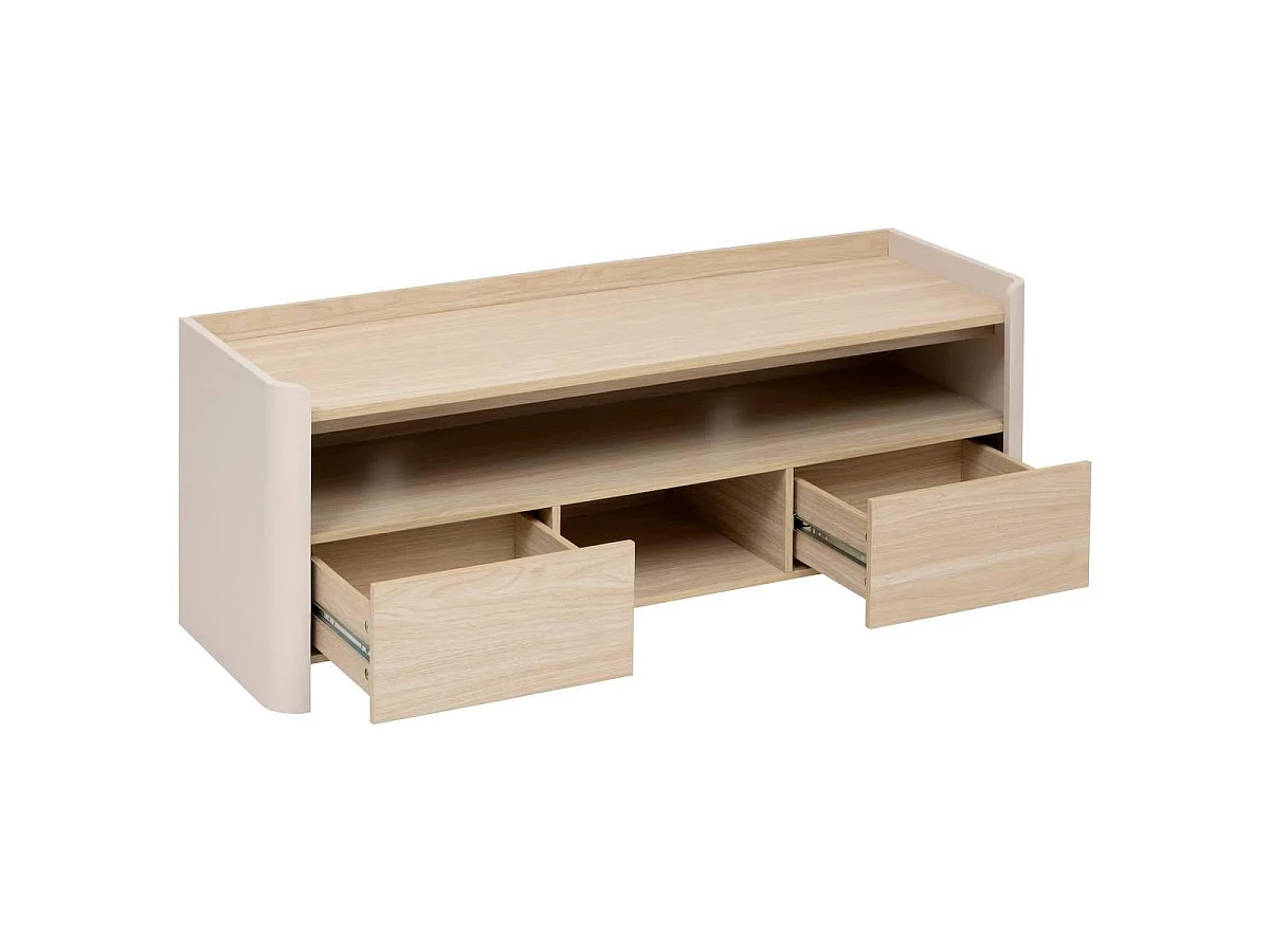 Meuble TV 2 Tiroirs "Roundy" 120cm Beige