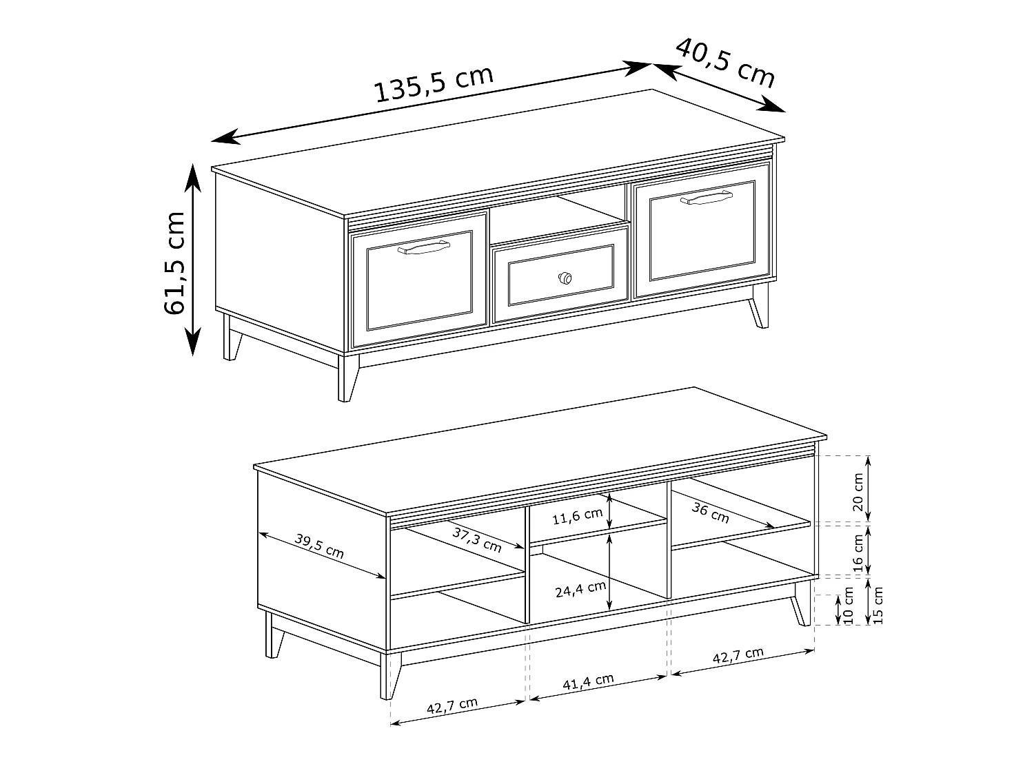 AX LIVING TV Lowboard Nymphen Cashmere 1 Schublade 2 Türen MDF Eiche Beine