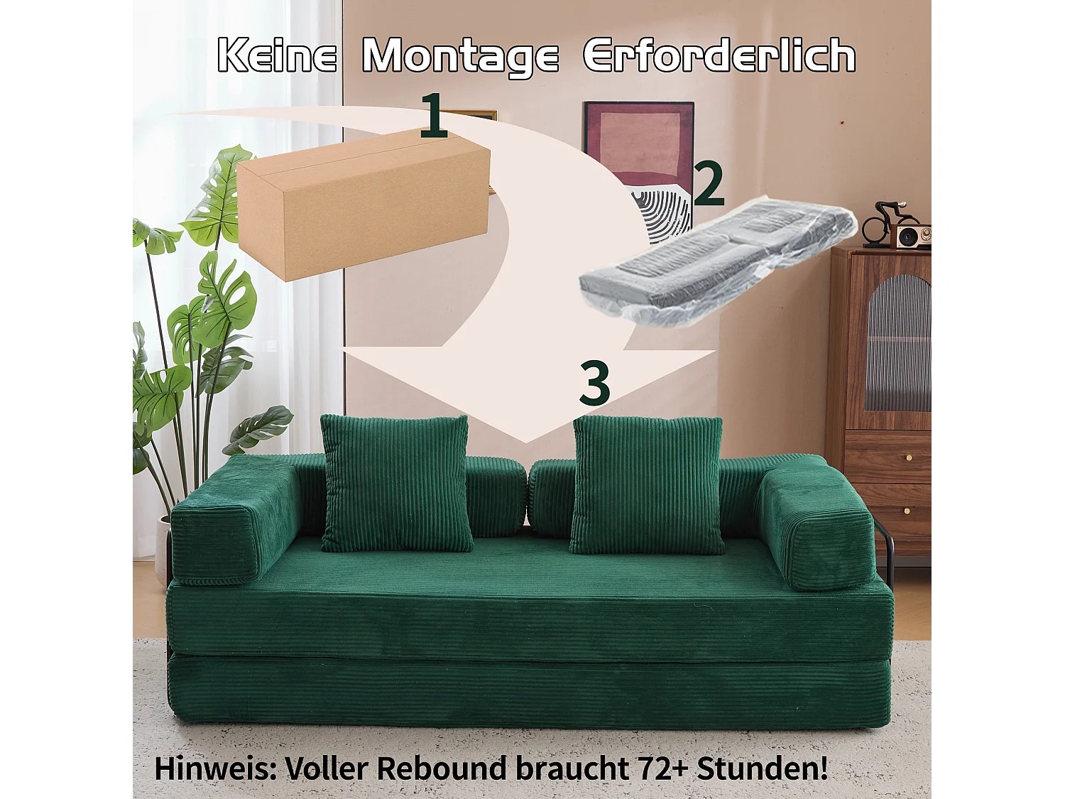 Canapé 2 places - velours côtelé - modulable - convertible - 195x95x60 cm - vert foncé