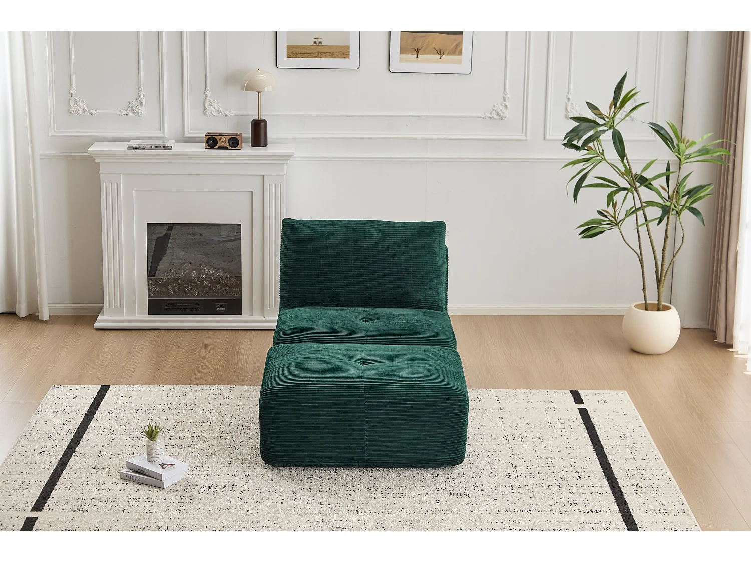 Canapé 1 place - velours côtelé - modulaire - convertible - 92x180x72 cm - vert